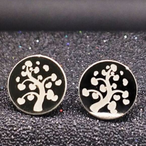 Stainless Steel Round Tree of Life Post Earrings - Picture 1 of 4